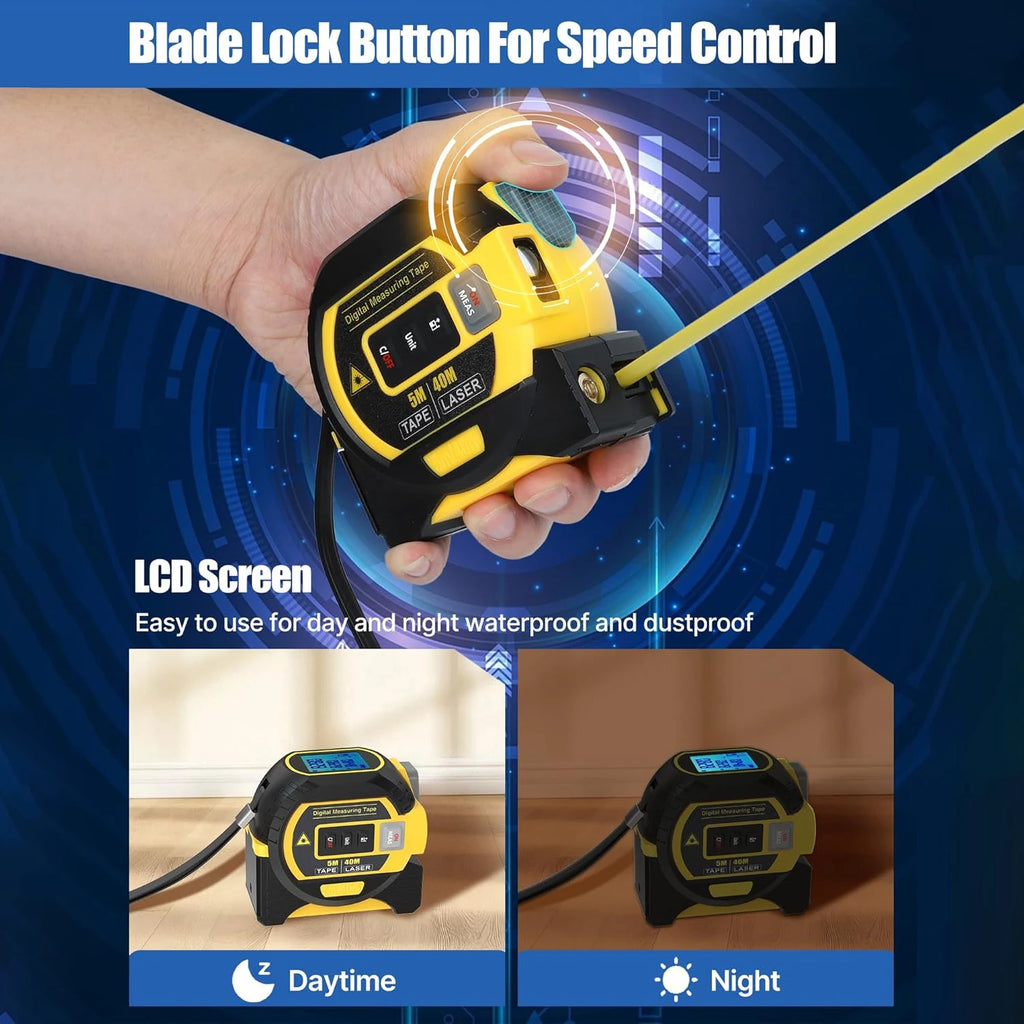 Laser Tape Measure Meter Building Measurement Device 3in1 Laser Rangefinder 5M Tape 60M Laser Measure with LCD Digital display