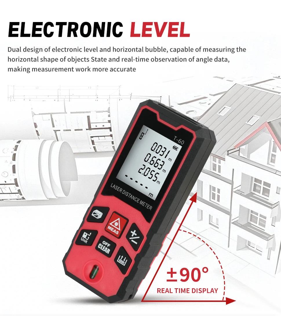 Laser Measuring Tool  Digital Tape Measure High Accuracy, Professional Laser Distance Meter with LCD Display for Constructi