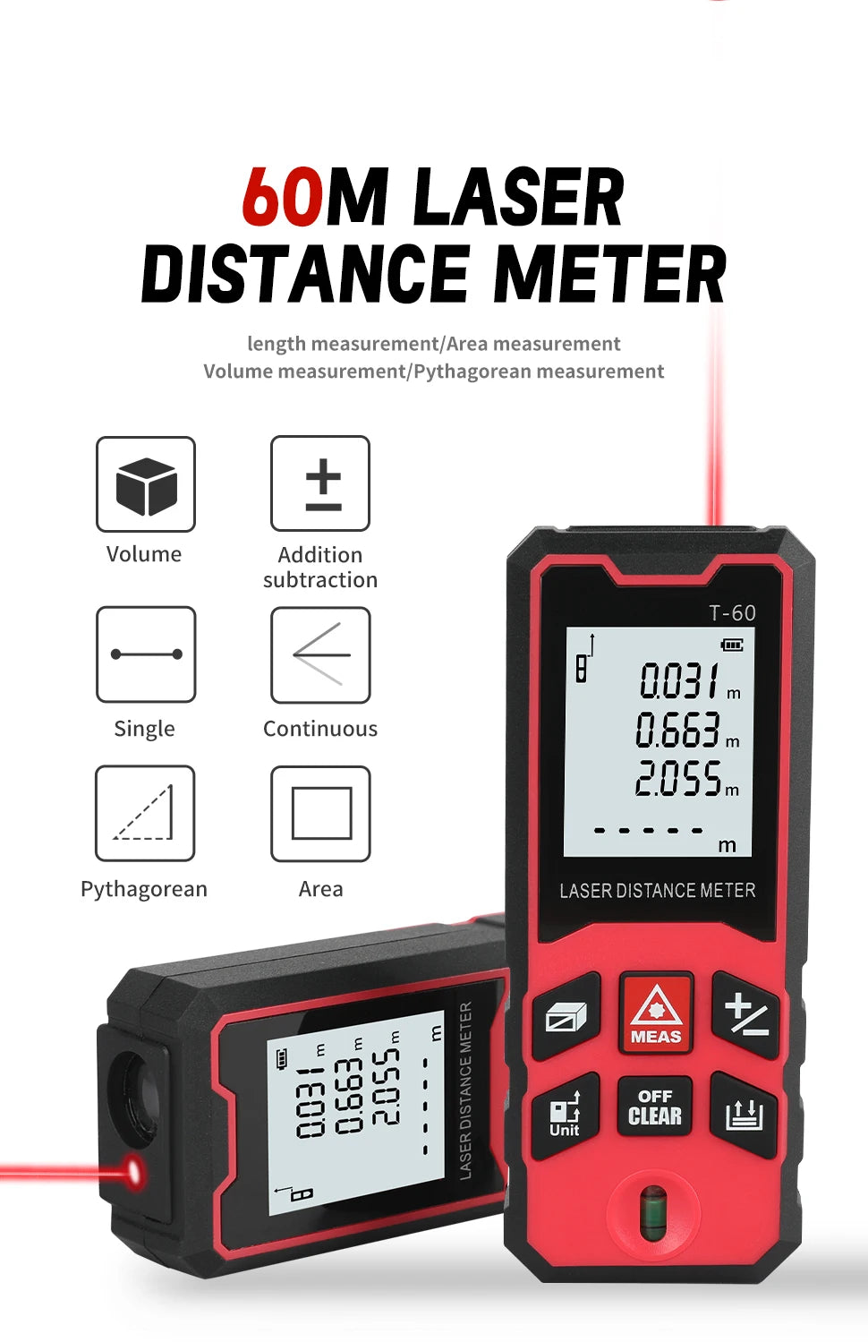 Laser Measuring Tool  Digital Tape Measure High Accuracy, Professional Laser Distance Meter with LCD Display for Constructi