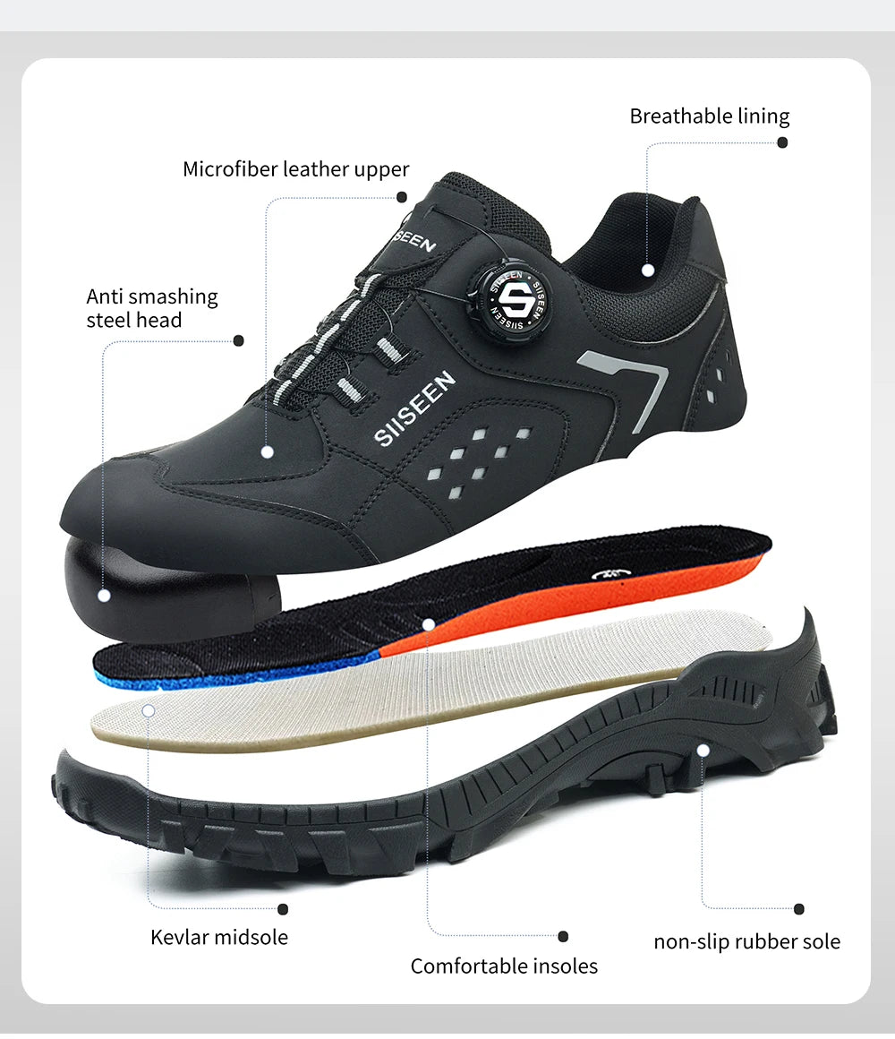 Steel Toe Safety Shoes for Men - Puncture Proof, Slip Resistant & Durable Work Boots for Construction, Outdoor Industrial Use