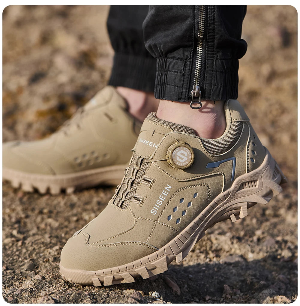 Steel Toe Safety Shoes for Men - Puncture Proof, Slip Resistant & Durable Work Boots for Construction, Outdoor Industrial Use