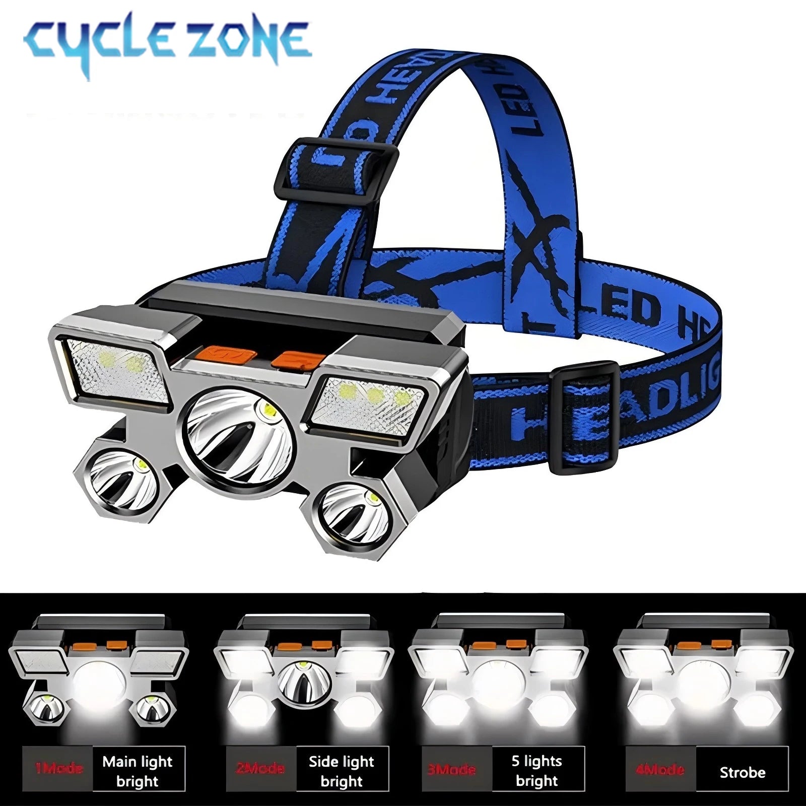 Rechargeable Headlamp Portable 5 LED Headlight Built in Battery Torch Portable Working Light Hiking Fishing Camping Head Lights