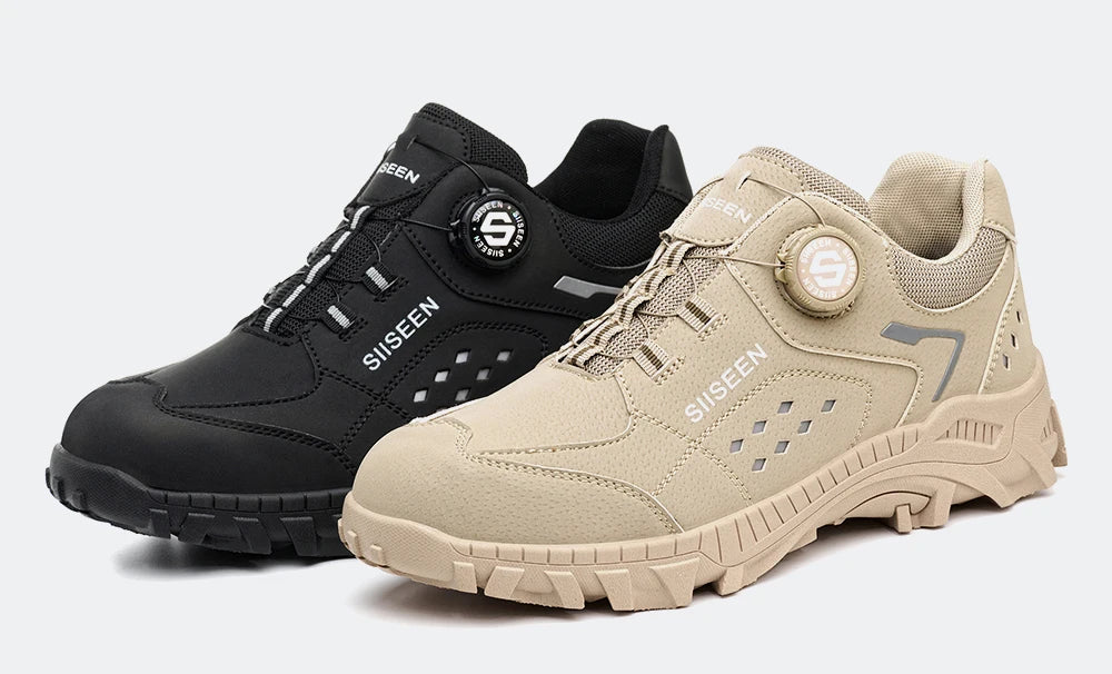 Steel Toe Safety Shoes for Men - Puncture Proof, Slip Resistant & Durable Work Boots for Construction, Outdoor Industrial Use