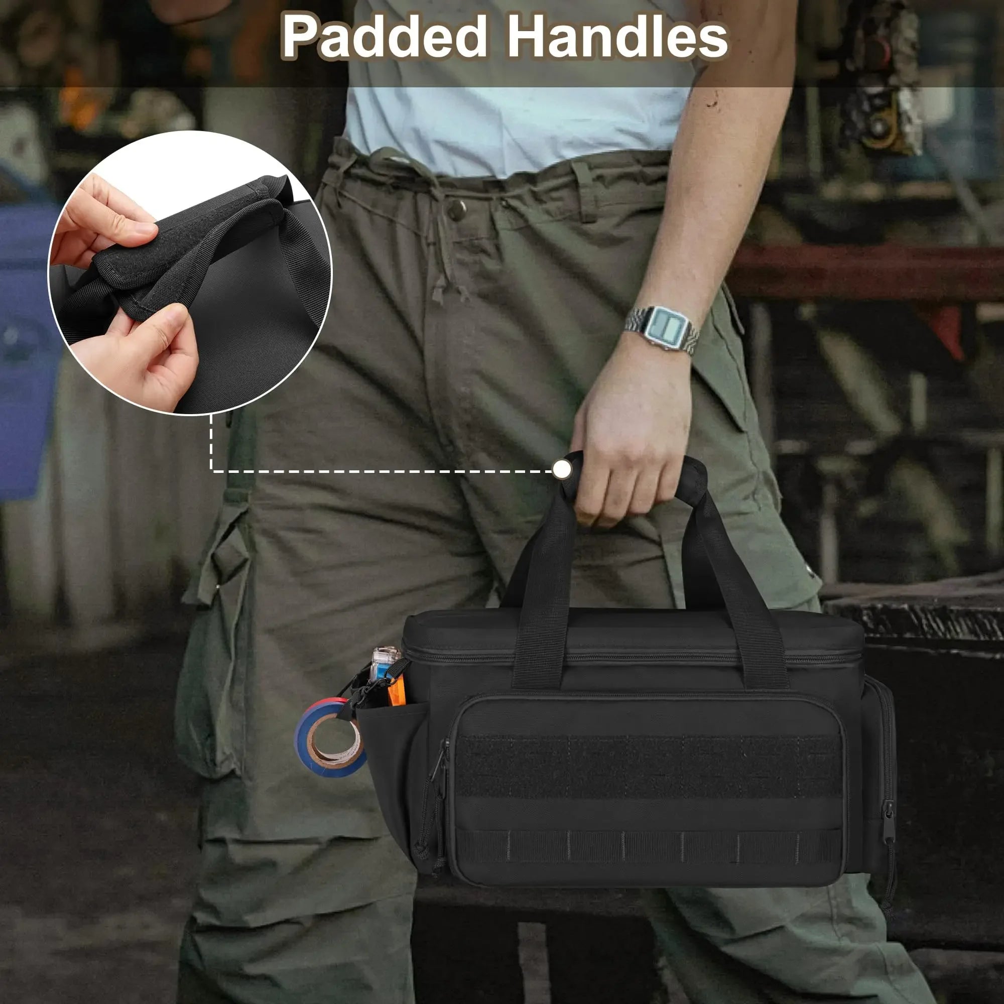 14" Heavy Duty Tactical Tool Bag Non-Slip Base Multipurpose Work Organizer for Handyman,Carpenter,Durable Portable Tool Storage