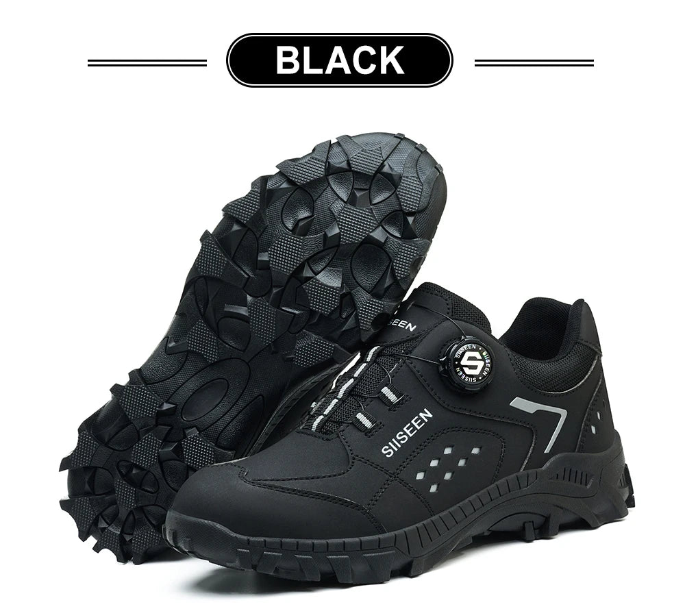 Steel Toe Safety Shoes for Men - Puncture Proof, Slip Resistant & Durable Work Boots for Construction, Outdoor Industrial Use