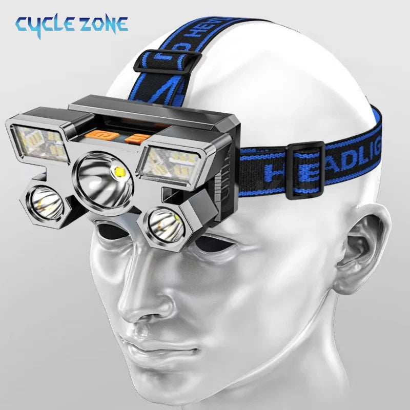Rechargeable Headlamp Portable 5 LED Headlight Built in Battery Torch Portable Working Light Hiking Fishing Camping Head Lights