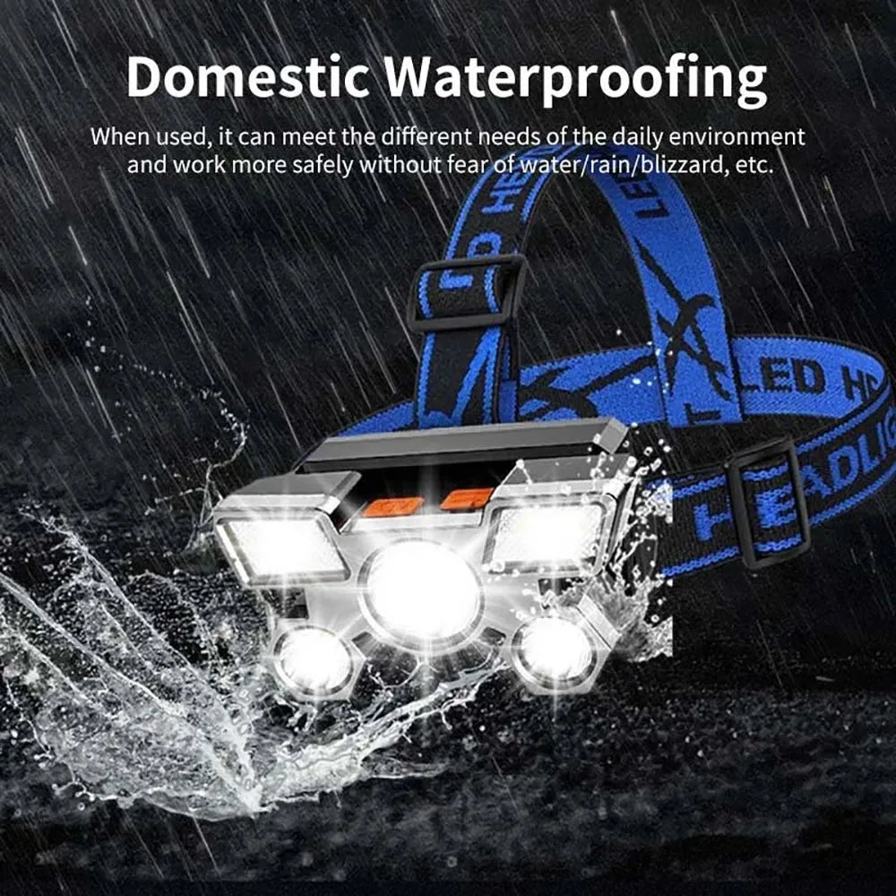 Rechargeable Headlamp Portable 5 LED Headlight Built in Battery Torch Portable Working Light Hiking Fishing Camping Head Lights
