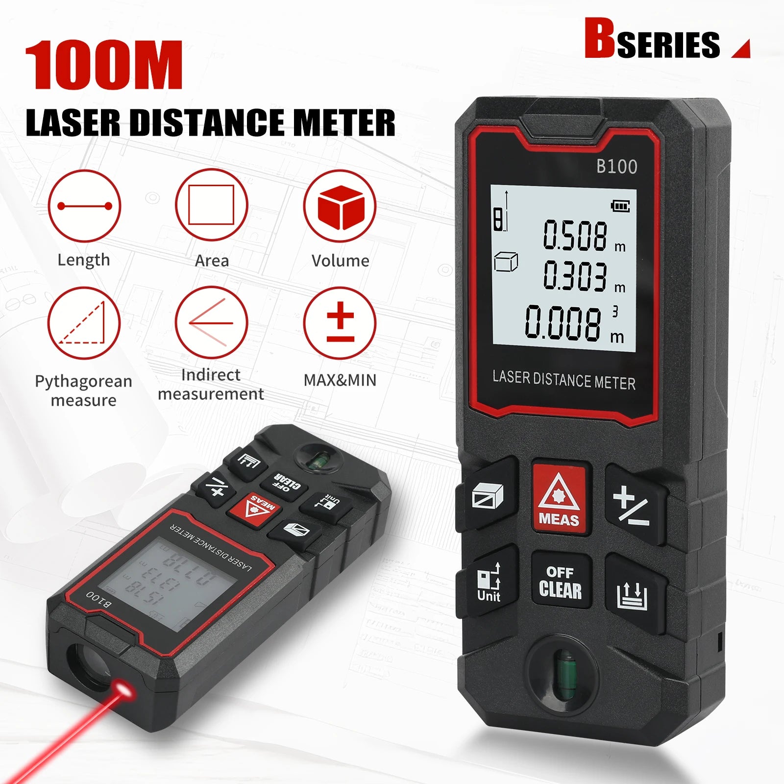 Laser Measuring Tool  Digital Tape Measure High Accuracy, Professional Laser Distance Meter with LCD Display for Constructi