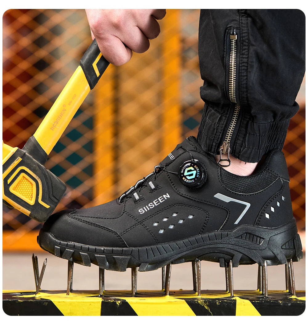 Steel Toe Safety Shoes for Men - Puncture Proof, Slip Resistant & Durable Work Boots for Construction, Outdoor Industrial Use
