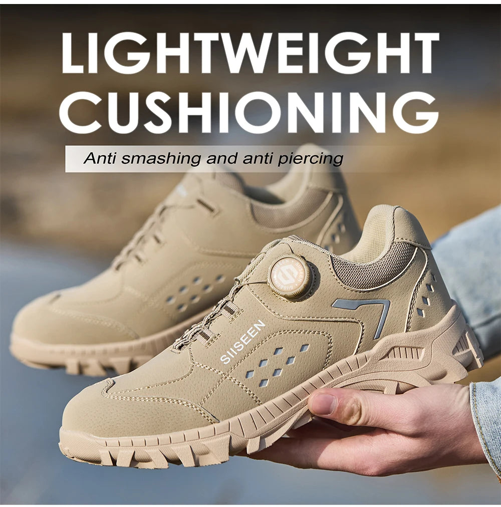 Steel Toe Safety Shoes for Men - Puncture Proof, Slip Resistant & Durable Work Boots for Construction, Outdoor Industrial Use