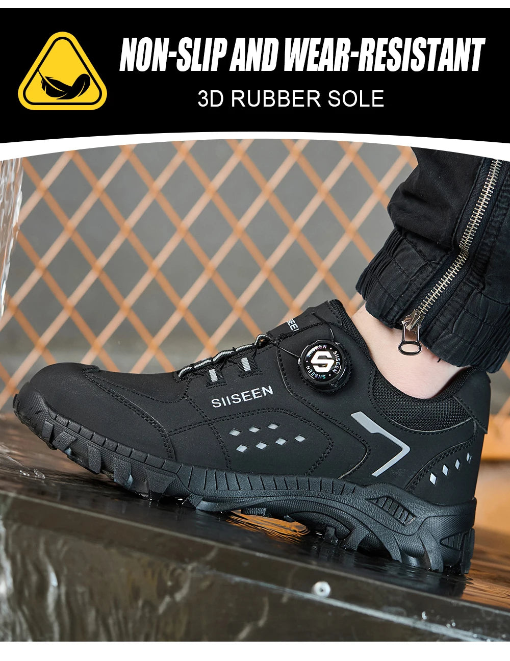 Steel Toe Safety Shoes for Men - Puncture Proof, Slip Resistant & Durable Work Boots for Construction, Outdoor Industrial Use