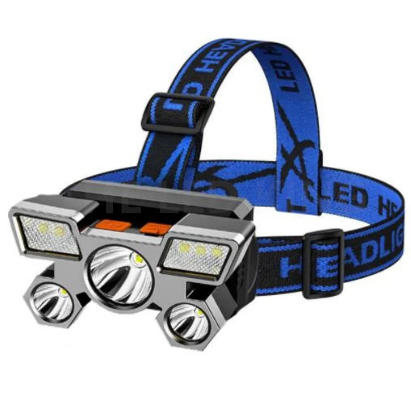 Rechargeable Headlamp Portable 5 LED Headlight Built in Battery Torch Portable Working Light Hiking Fishing Camping Head Lights
