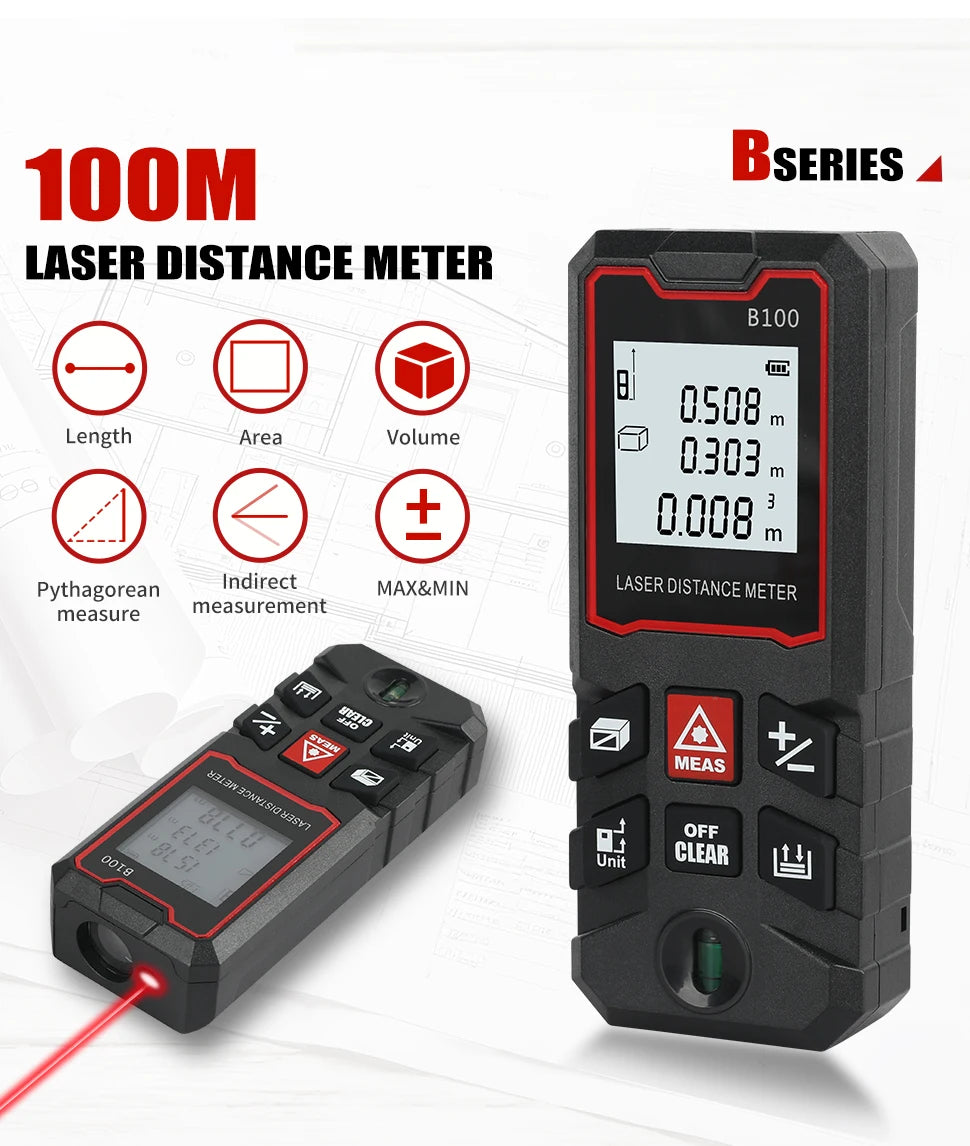 Laser Measuring Tool  Digital Tape Measure High Accuracy, Professional Laser Distance Meter with LCD Display for Constructi