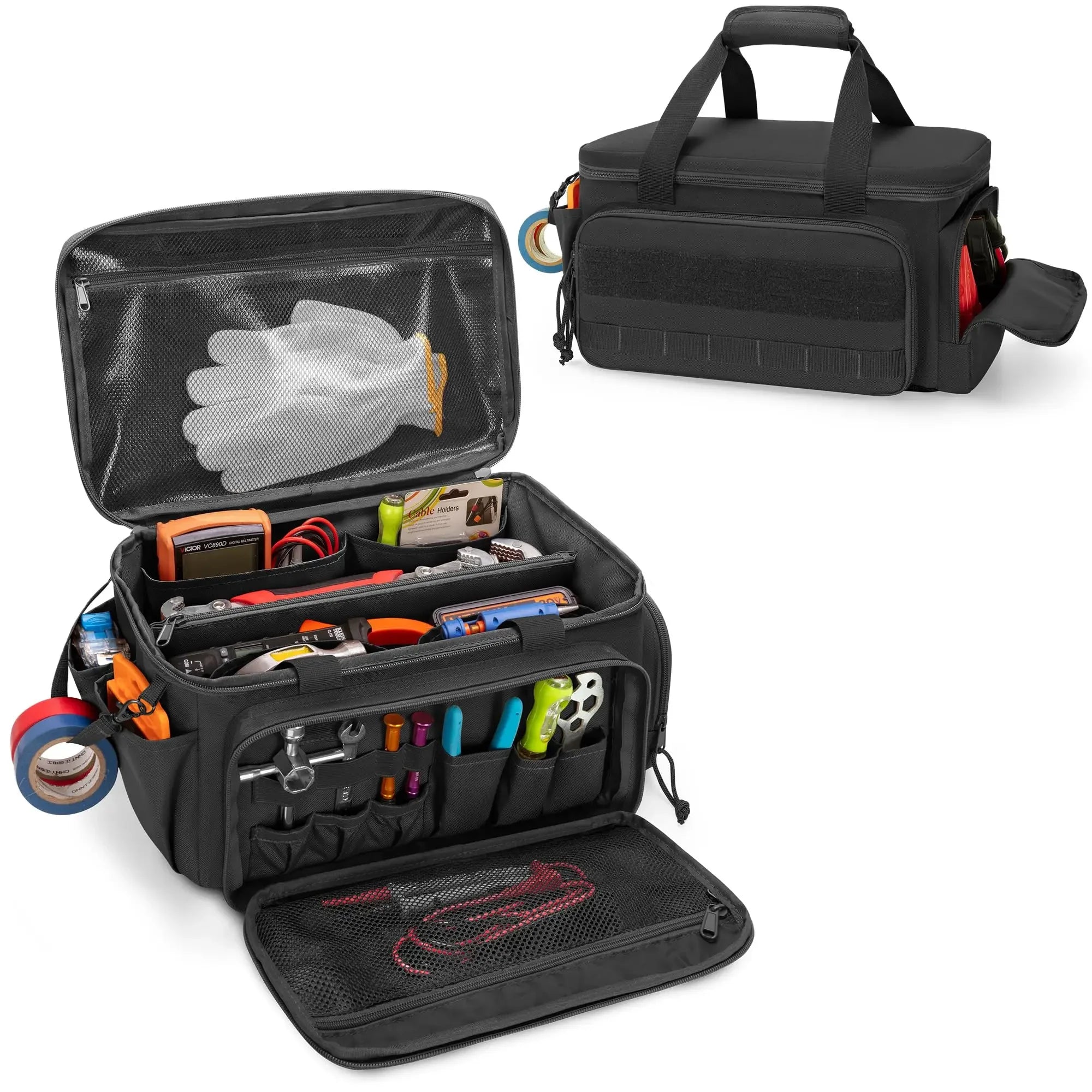 14" Heavy Duty Tactical Tool Bag Non-Slip Base Multipurpose Work Organizer for Handyman,Carpenter,Durable Portable Tool Storage