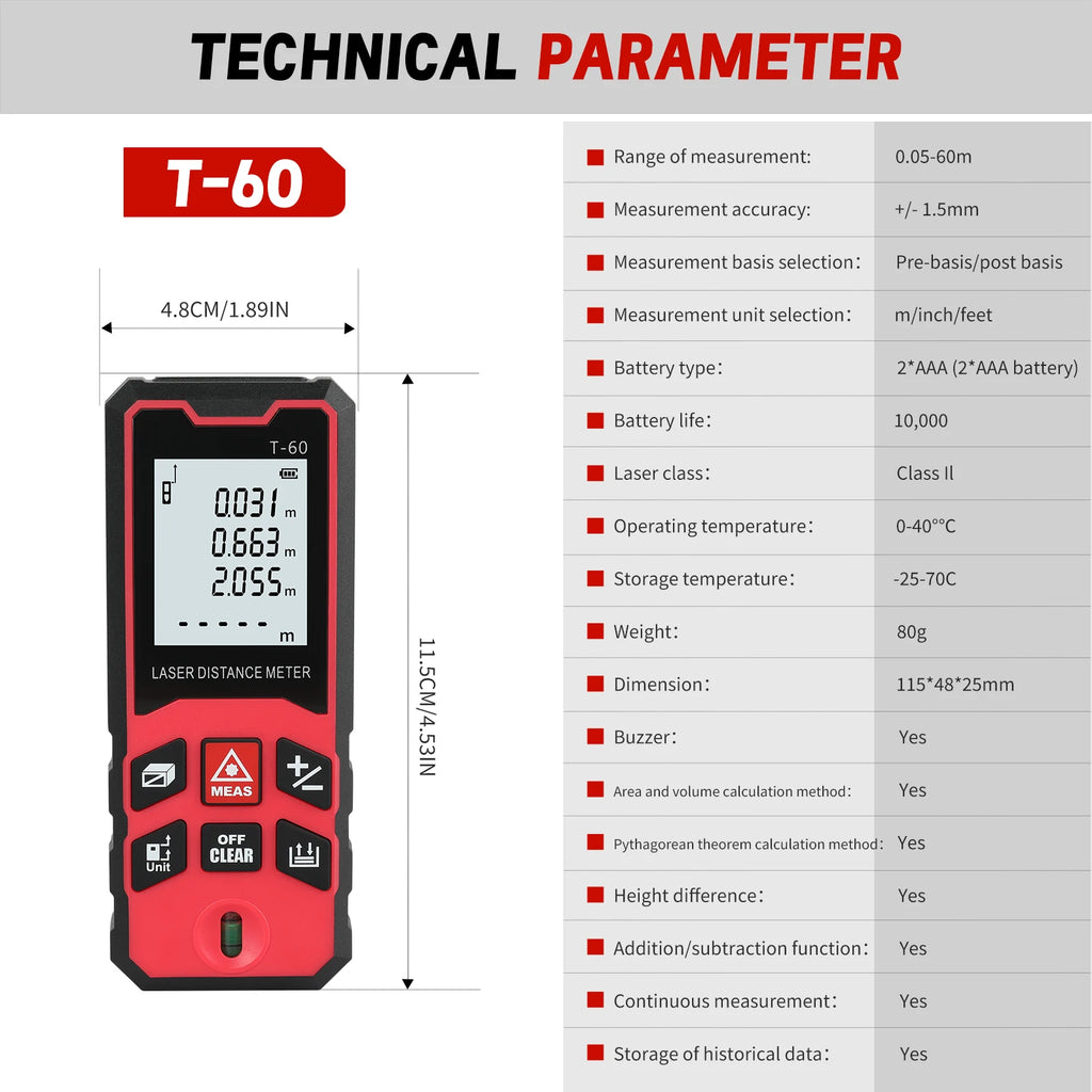 Laser Measuring Tool  Digital Tape Measure High Accuracy, Professional Laser Distance Meter with LCD Display for Constructi