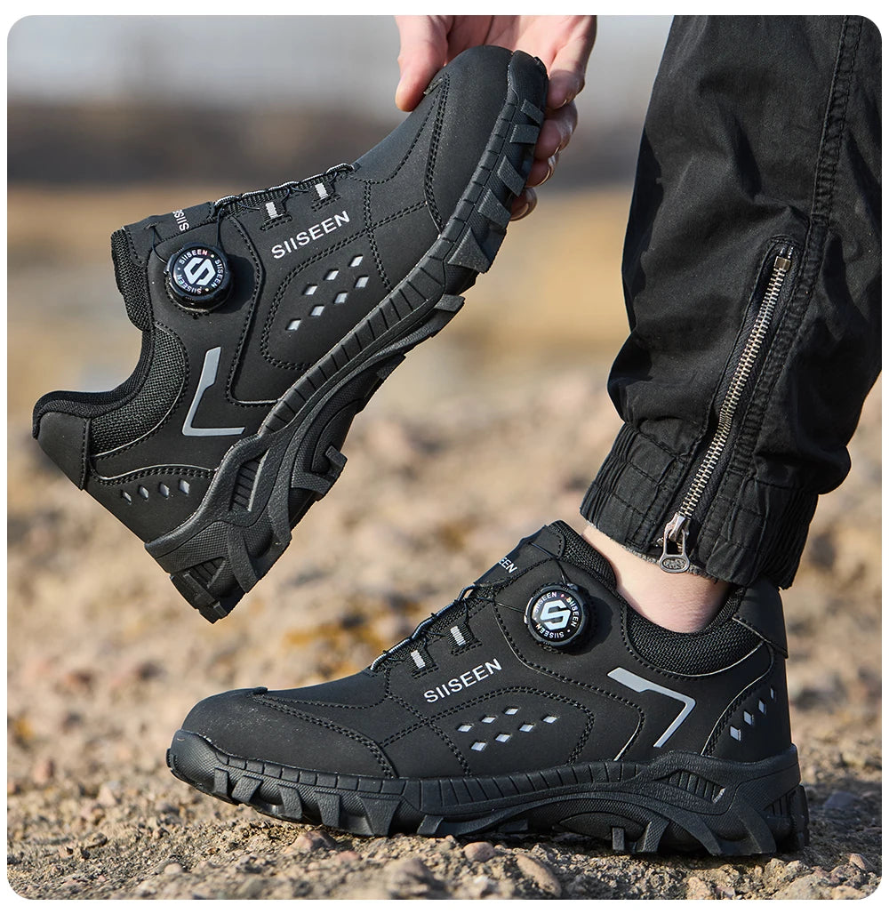 Steel Toe Safety Shoes for Men - Puncture Proof, Slip Resistant & Durable Work Boots for Construction, Outdoor Industrial Use